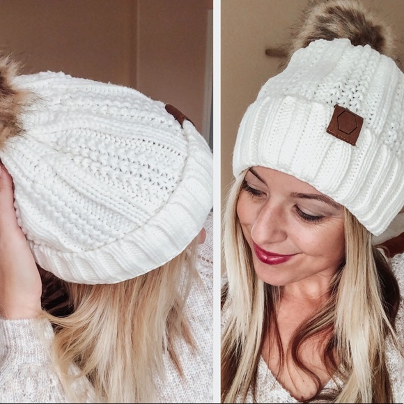 💃🏻Faux Fur Pom Beanie cable knit - Picture 5 of 10